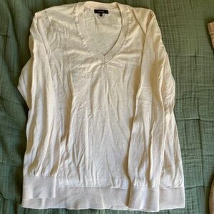 Quince Cream Ivory Cotton Blend V Neck Long Sleeve Lightweight Sweater XL